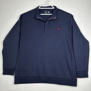 Polo Ralph Lauren 30/1 Double Knit Blue 1/4 Snap Pullover Sweater Mens Size 2XLT